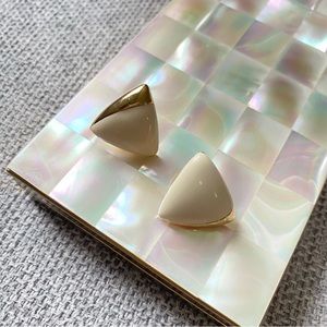 Monet Signed 80s Cream Triangle and Gold Earrings